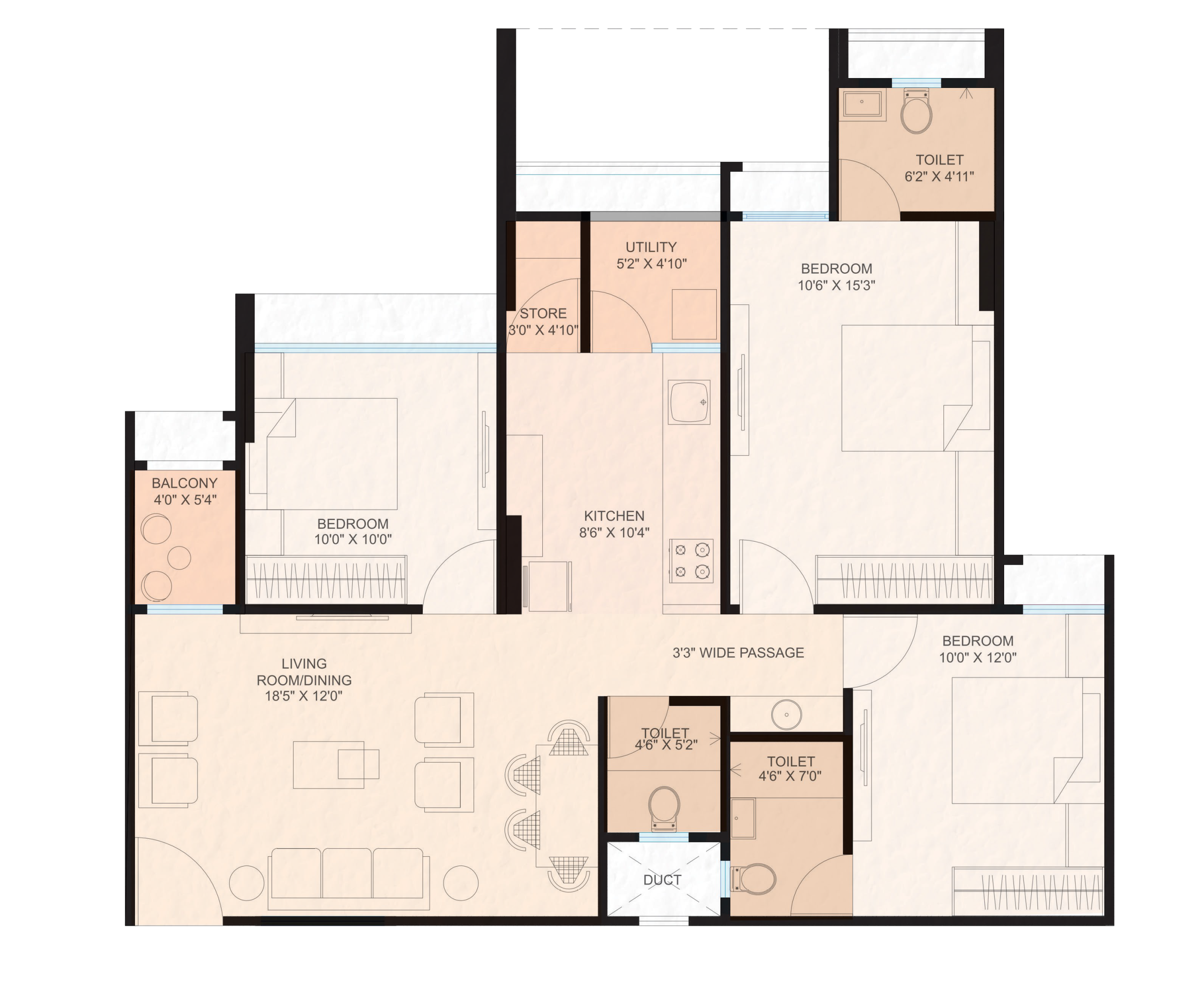 3BHK Configuration C Floor Plan