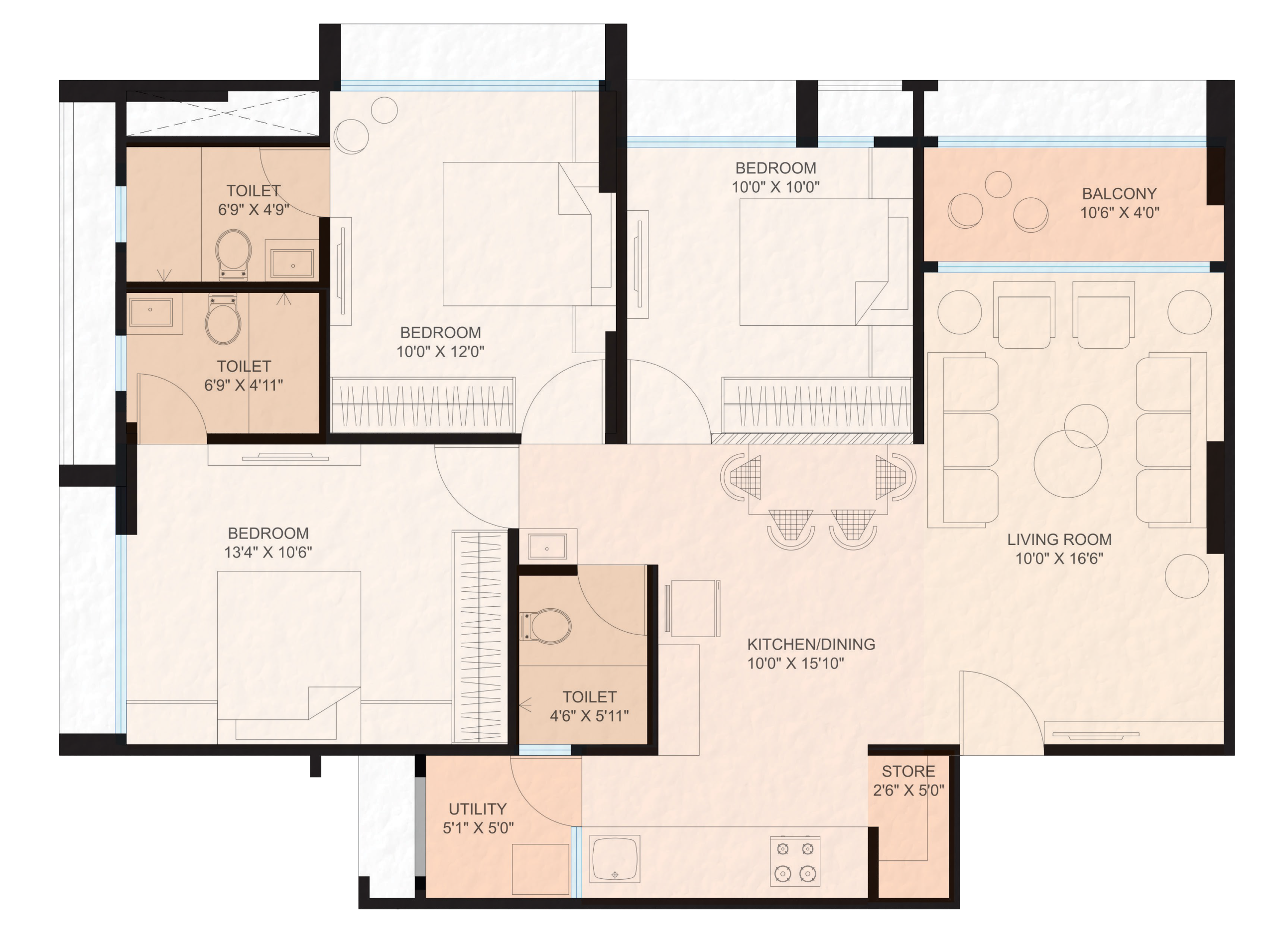 3BHK Configuration D Floor Plan