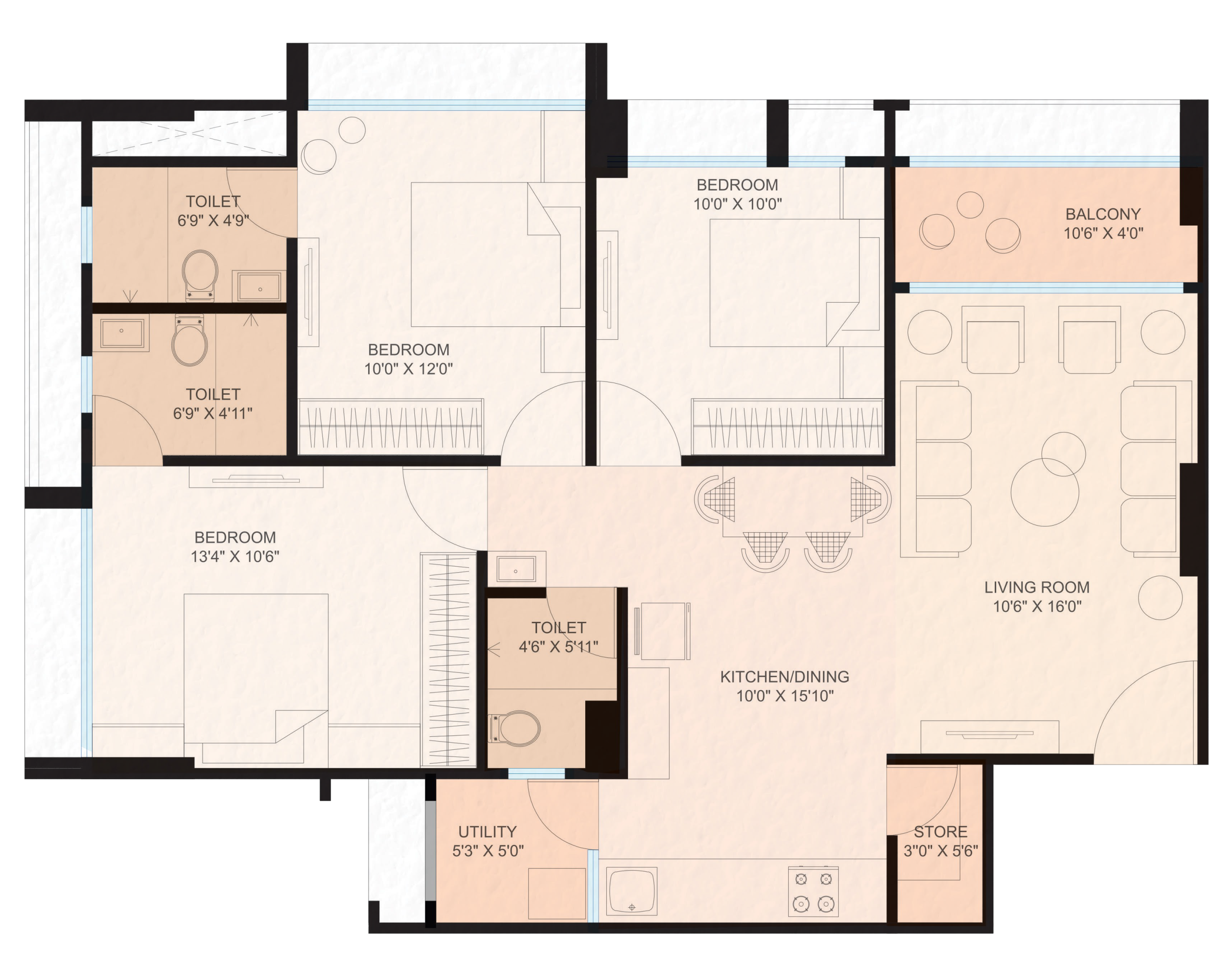 3BHK Configuration A Floor Plan