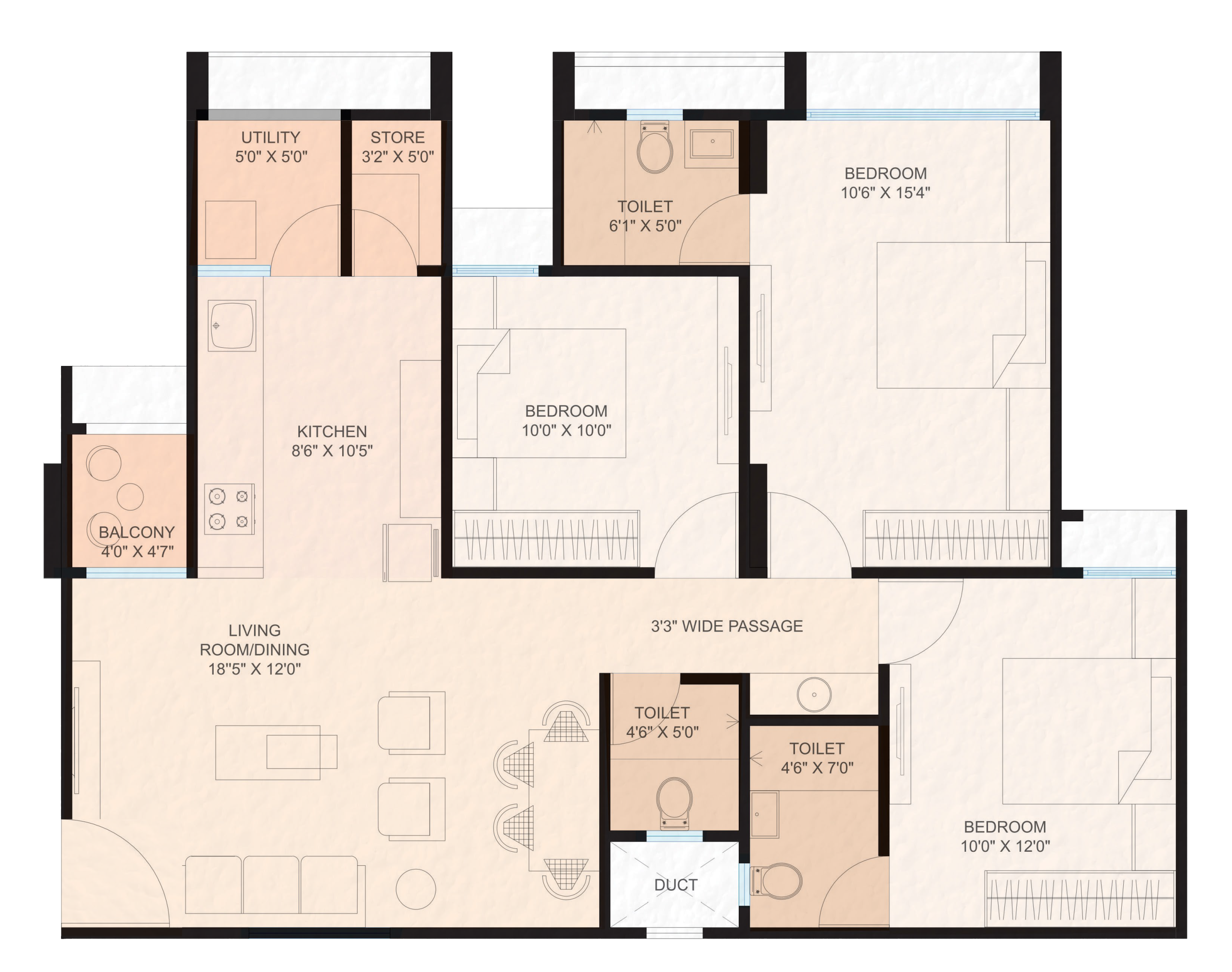 3BHK Configuration B Floor Plan